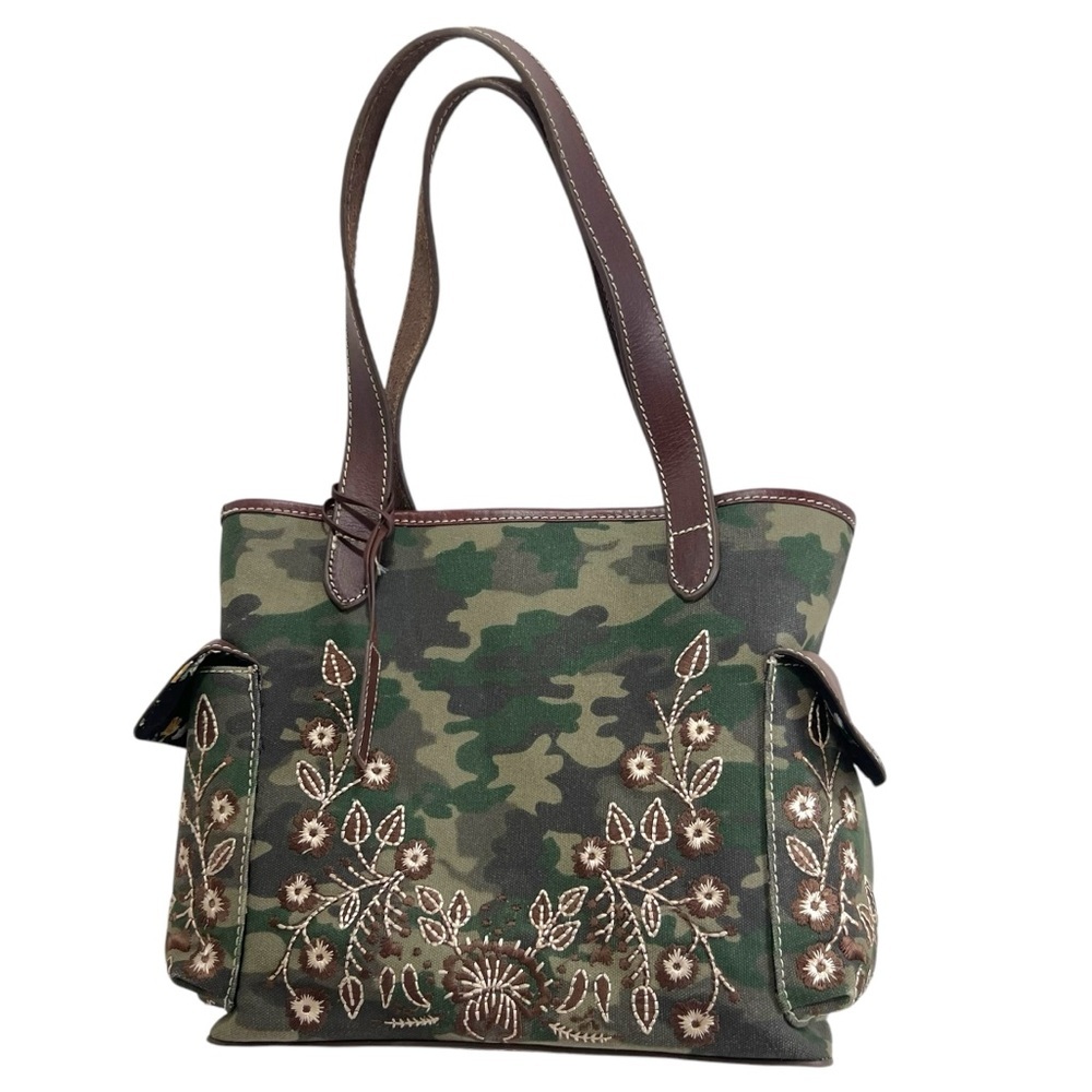 Nocona Satchel Camo Style Flower Embroidered Concealed Carry Drawstring Purse